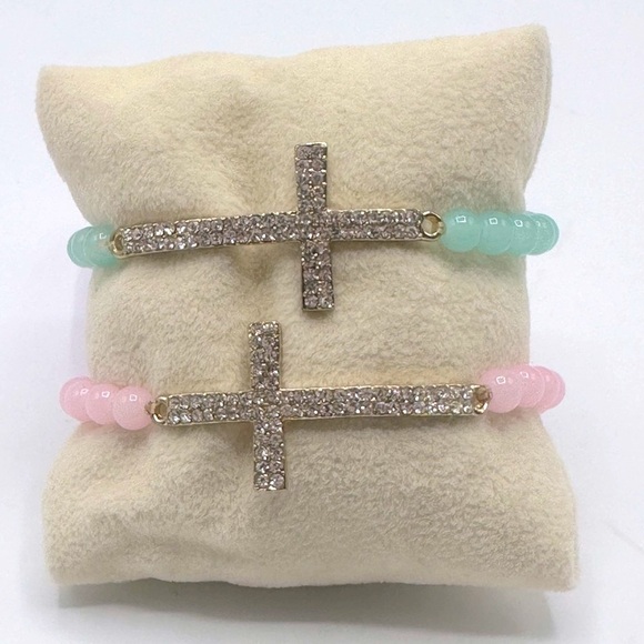 Stretch Bead Crystal Cross Bracelet‎ Set - Picture 1 of 4
